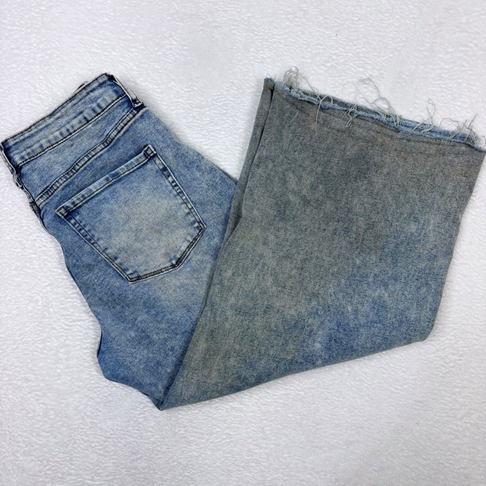 Refrain Los Angeles Womens Blue Cropped Wide‎ Leg Jeans Size 13 31 Distresed